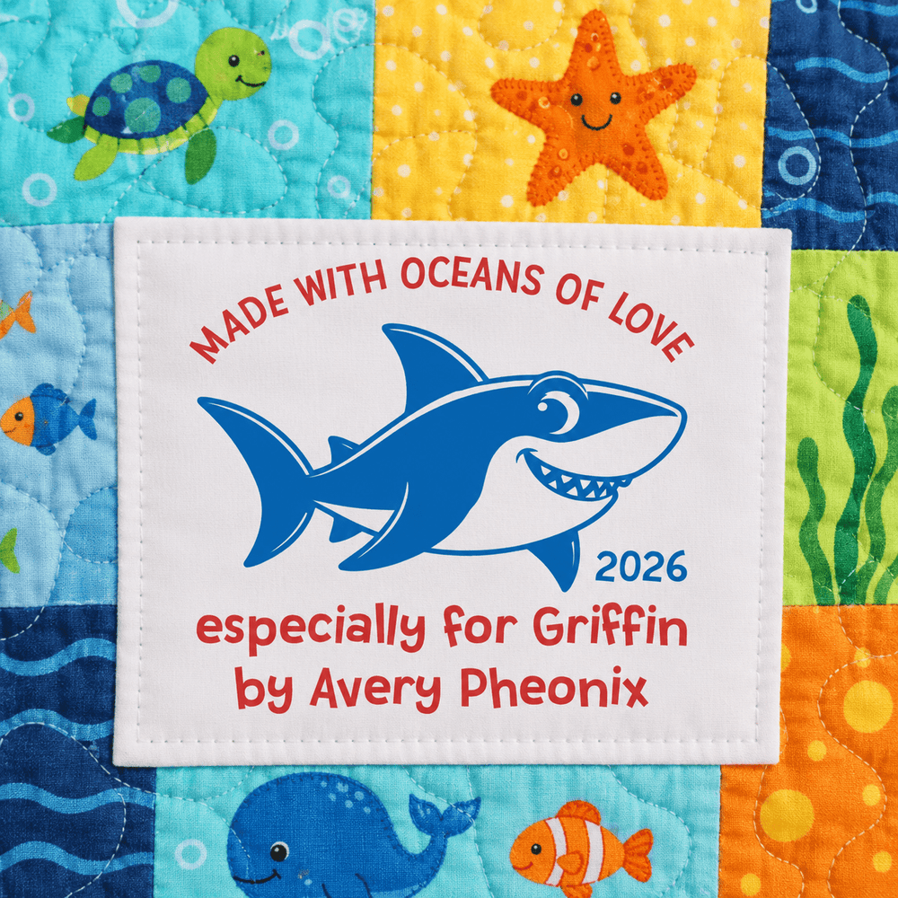Personalized Shark Quilt Label – Made with Oceans of Love - Jammin Threads