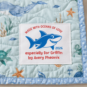 Personalized Shark Quilt Label – Made with Oceans of Love - Jammin Threads