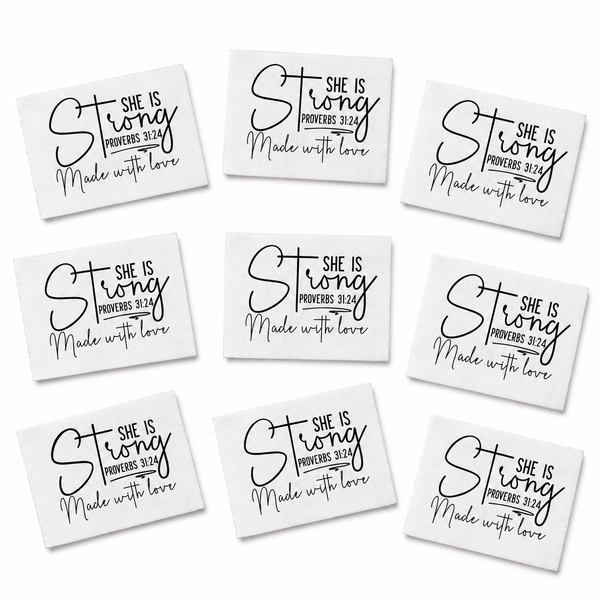 Personalized She Is Strong Quilt Label – Proverbs 31:25 - 2.75 x 2.25" - Jammin Threads