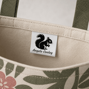 Personalized Squirrel Satin Quilt Label – Custom Name Sew - In Tag | Woodland Animal Quilt Tag | 1” x 1” Fold - Over Label - Jammin Threads