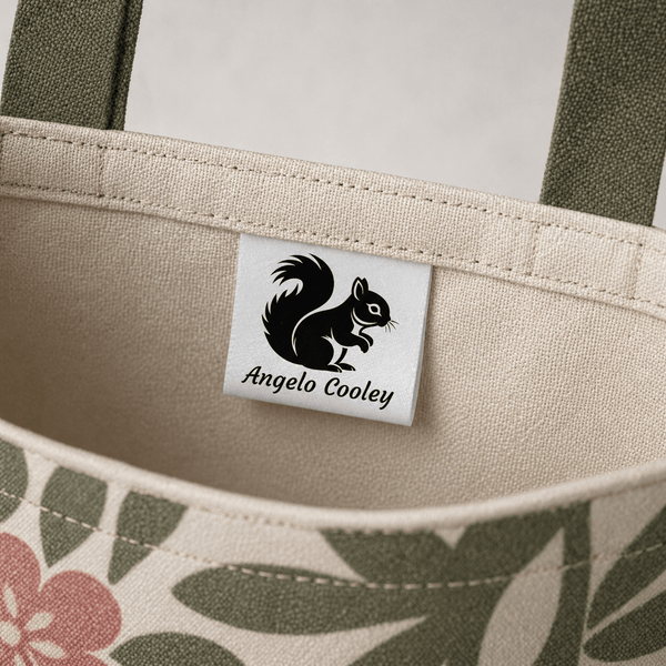 Personalized Squirrel Satin Quilt Label – Custom Name Sew - In Tag | Woodland Animal Quilt Tag | 1” x 1” Fold - Over Label - Jammin Threads