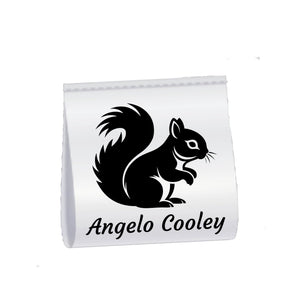 Personalized Squirrel Satin Quilt Label – Custom Name Sew - In Tag | Woodland Animal Quilt Tag | 1” x 1” Fold - Over Label - Jammin Threads