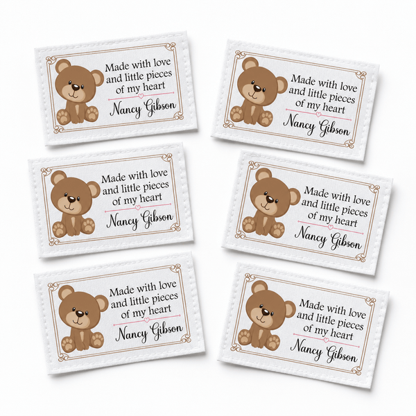 Personalized Teddy Bear Quilt Label | Made with Love and Little Pieces of My Heart Custom Quilt Label - Jammin Threads