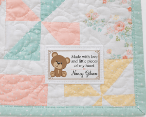 Personalized Teddy Bear Quilt Label | Made with Love and Little Pieces of My Heart Custom Quilt Label - Jammin Threads