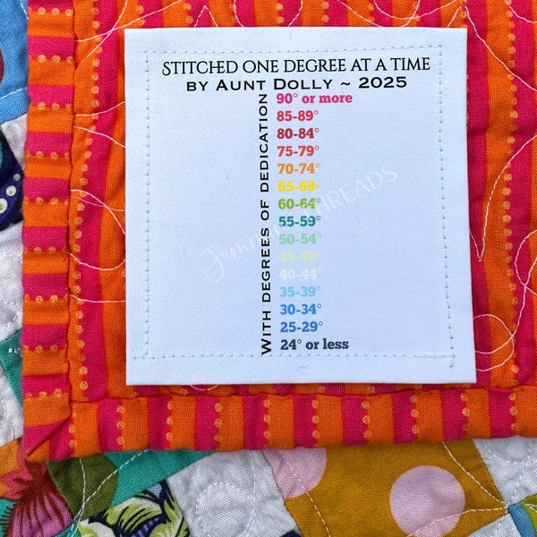 temperature quilt legend stitched on front with temperature labels and weather symbols