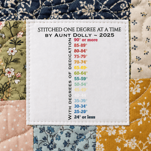 Personalized Temperature Quilt Label – “Stitched One Degree at a Time” with Degrees of Dedication Chart - Jammin Threads