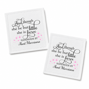 Personalized “Though She Be Little, She Is Fierce” Quilt Label – Custom Child’s Keepsake Label - Jammin Threads