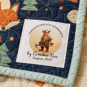 Personalized Viking Quilt Label for Child – Custom Nordic Viking Quilt Label with Name, Maker & Date - Jammin Threads
