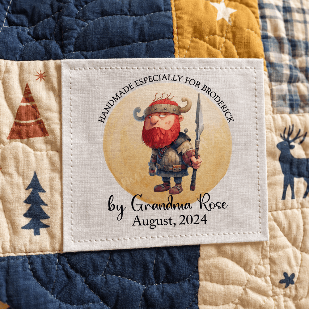 Personalized Viking Quilt Label for Child – Custom Nordic Viking Quilt Label with Name, Maker & Date (Copy) - Jammin Threads