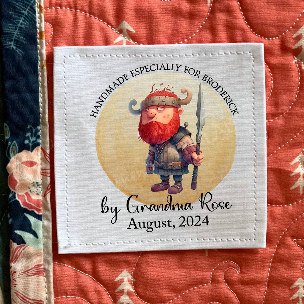 Personalized Viking Quilt Label for Child – Custom Nordic Viking Quilt Label with Name, Maker & Date (Copy) - Jammin Threads