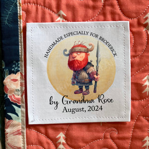 Personalized Viking Quilt Label for Child – Custom Nordic Viking Quilt Label with Name, Maker & Date (Copy) - Jammin Threads