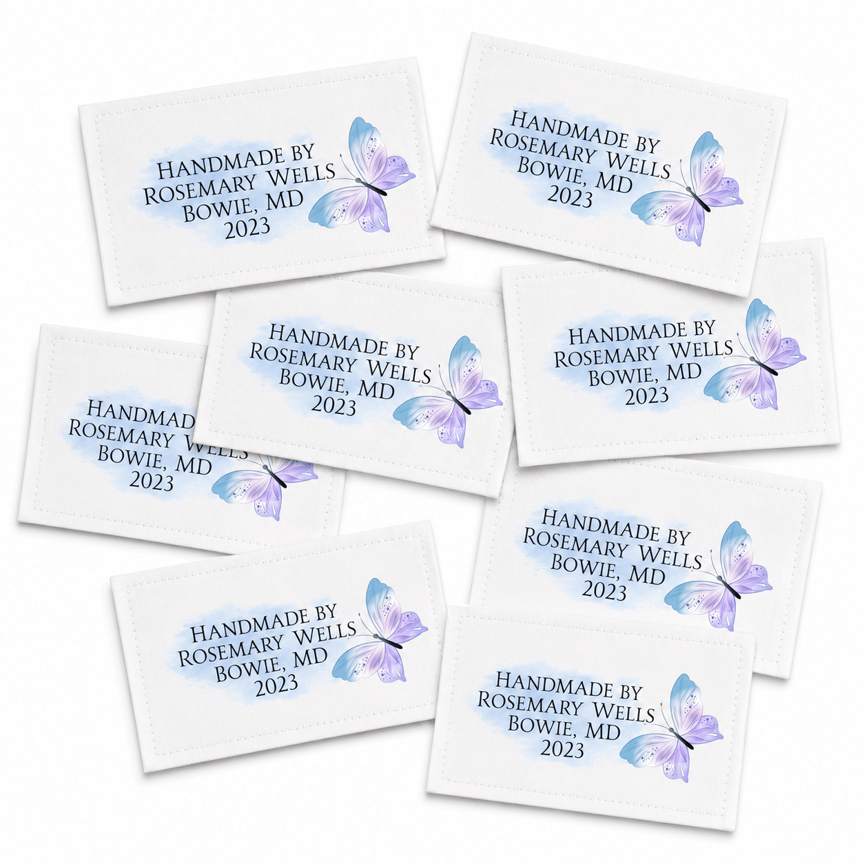 Personalized Watercolor Butterfly Quilt Label – Custom Maker Name Sewing Label - Jammin Threads
