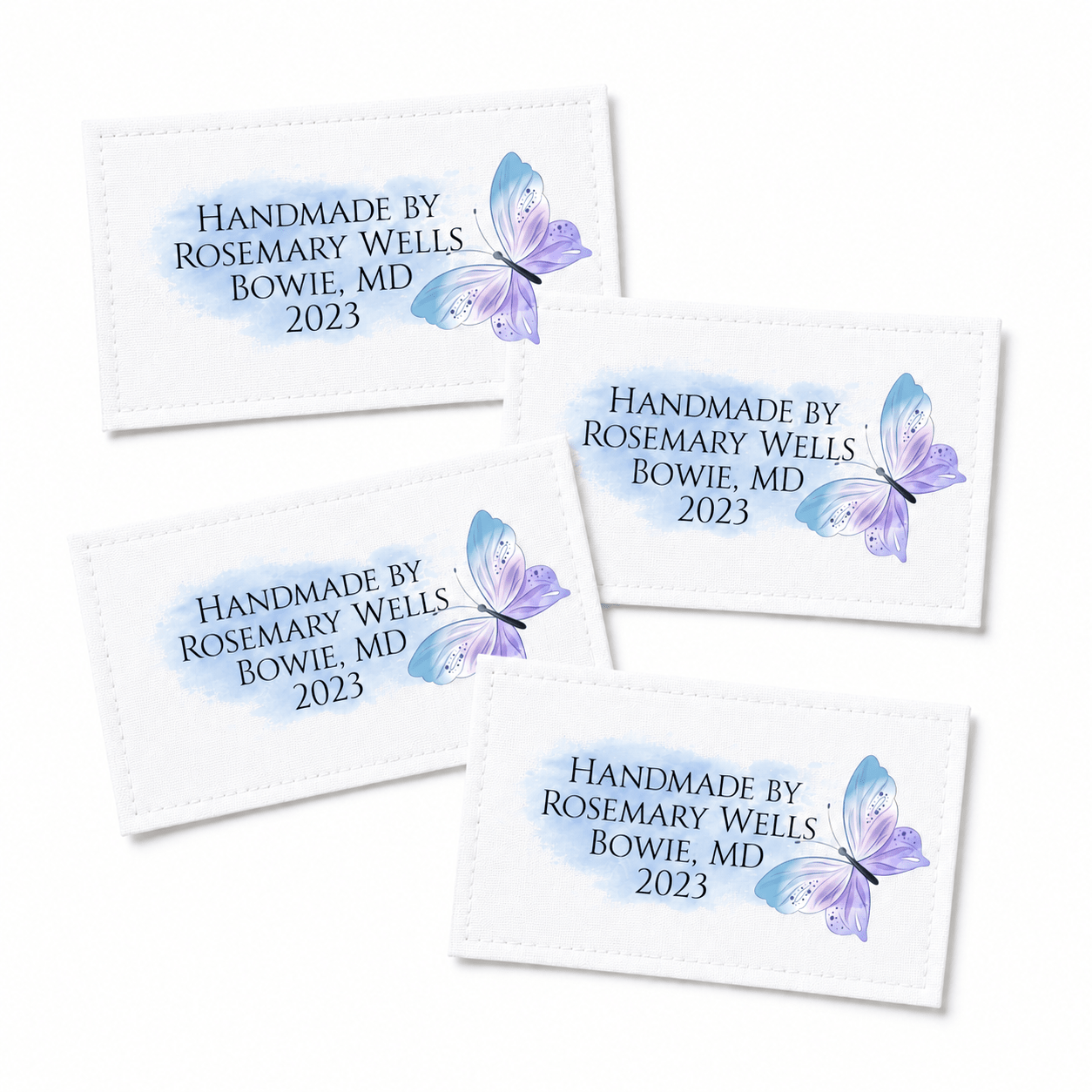 Personalized Watercolor Butterfly Quilt Label – Custom Maker Name Sewing Label - Jammin Threads