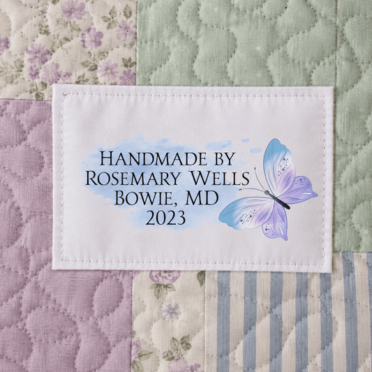 Personalized Watercolor Butterfly Quilt Label – Custom Maker Name Sewing Label - Jammin Threads