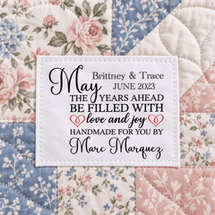 Personalized Wedding Quilt Label – May the Years Ahead Be Filled with Love and Joy - Jammin Threads