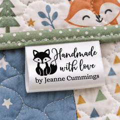 Personalized Woodland Fox Satin Quilt Tag – Handmade with Love - Jammin Threads