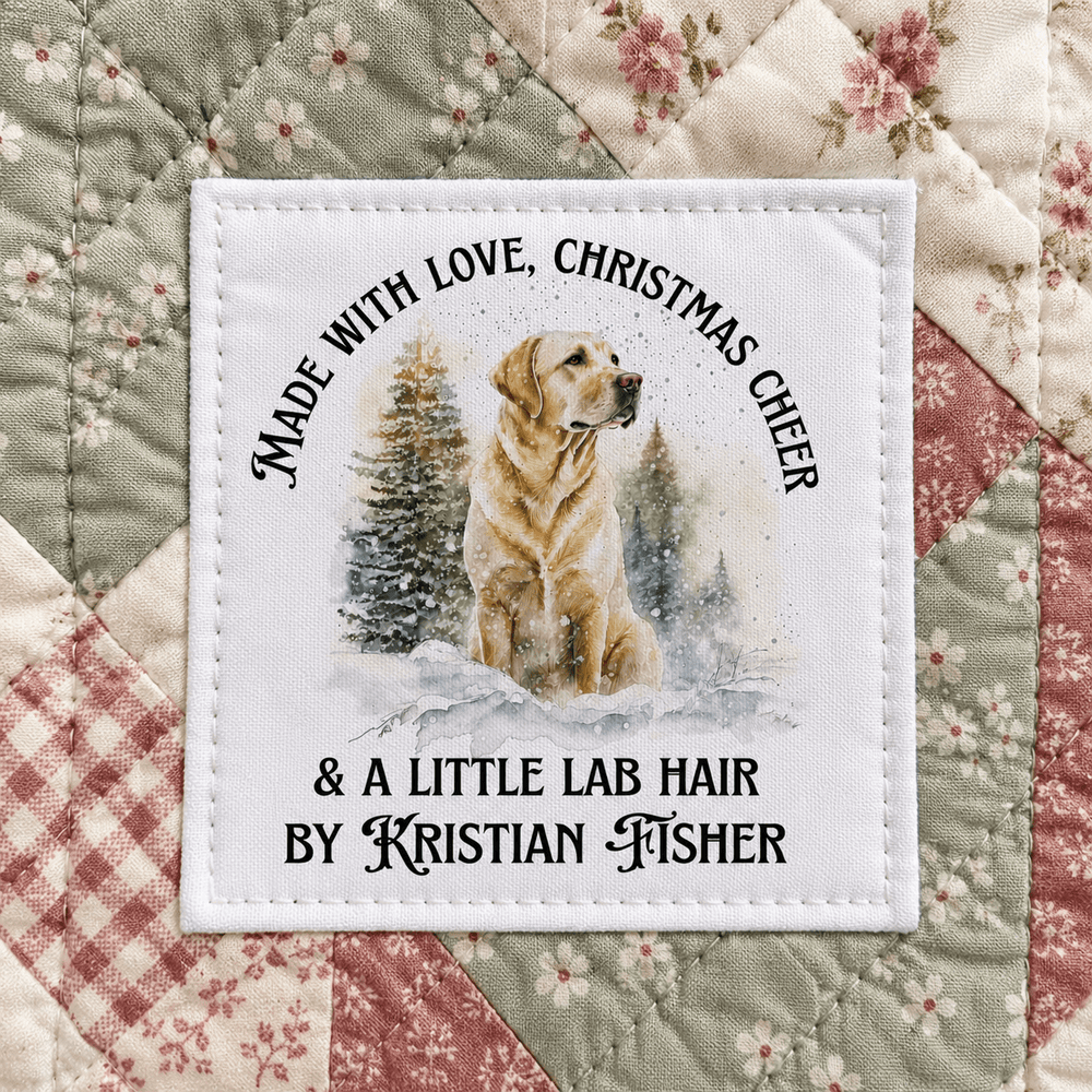 Personalized Yellow Lab Christmas Quilt Label | Made with Love Christmas Cheer & a Little Lab Hair - Jammin Threads