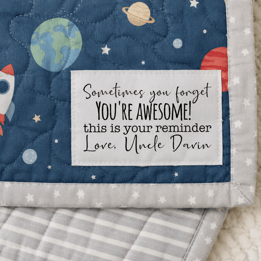 Personalized You’re Awesome Quilt Labels – 8 Custom Cotton or Polyester Encouragement Labels - Jammin Threads