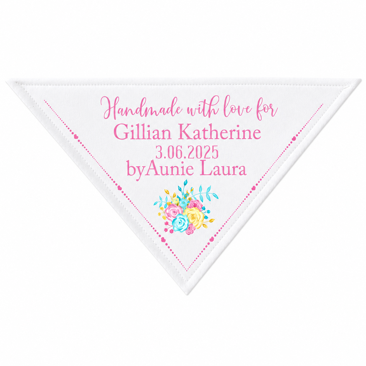 Pretty Floral Corner Quilt Label Personalized with Names & Date | Cotton Quilt Label 5.5 x 5.5