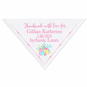 Pretty Floral Corner Quilt Label Personalized with Names & Date | Cotton Quilt Label 5.5 x 5.5