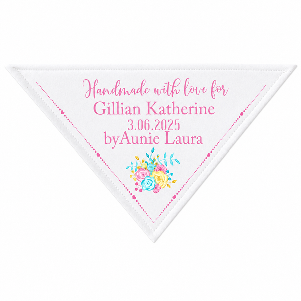 Pretty Floral Corner Quilt Label Personalized with Names & Date | Cotton Quilt Label 5.5 x 5.5
