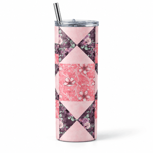 Pink Quilt Pattern 20 oz Skinny Tumbler – Insulated Stainless Steel Quilter Gift - Jammin Threads