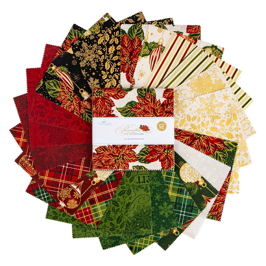 Poinsettias at Christmas Quilt Fabric 5" Stacker 5-17630-42 - Jammin Threads