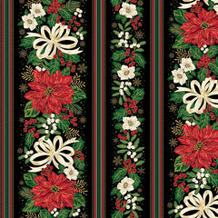 Poinsettias at Christmas Quilt Fabric Border Strip Black Foil CF17637-BLACK - Jammin Threads