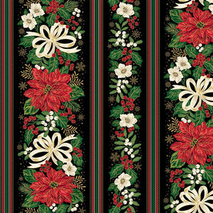 Poinsettias at Christmas Quilt Fabric Border Strip Black Foil CF17637-BLACK - Jammin Threads