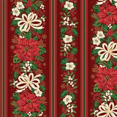 Poinsettias at Christmas Quilt Fabric Border Strip Red Foil CF17637-RED - Jammin Threads