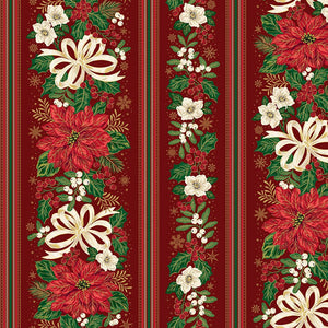 Poinsettias at Christmas Quilt Fabric Border Strip Red Foil CF17637-RED - Jammin Threads