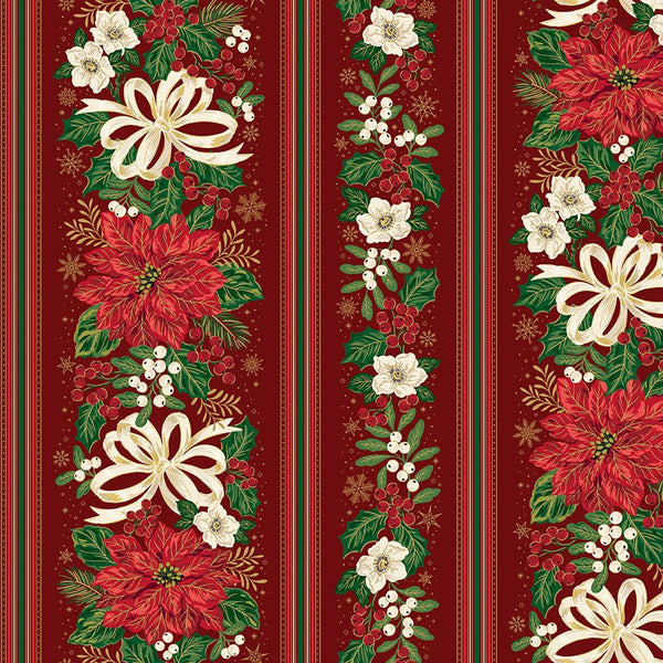 Poinsettias at Christmas Quilt Fabric Border Strip Red Foil CF17637-RED - Jammin Threads