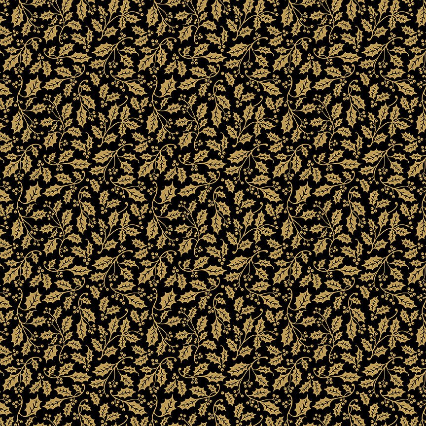 Poinsettias at Christmas Quilt Fabric Holly Black Foil CF17636-BLACK - Jammin Threads