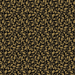 Poinsettias at Christmas Quilt Fabric Holly Black Foil CF17636-BLACK - Jammin Threads