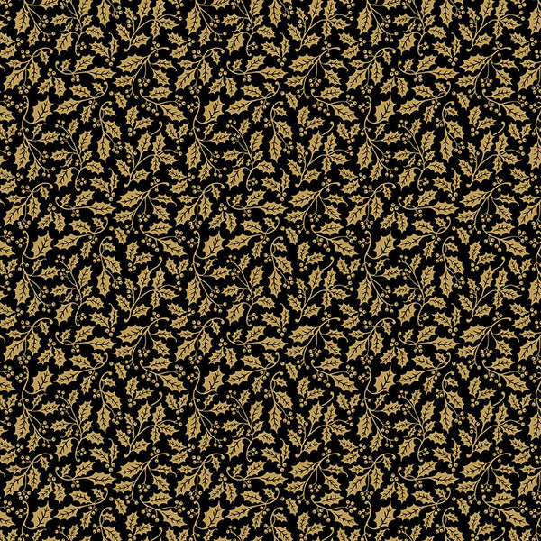 Poinsettias at Christmas Quilt Fabric Holly Black Foil CF17636-BLACK - Jammin Threads