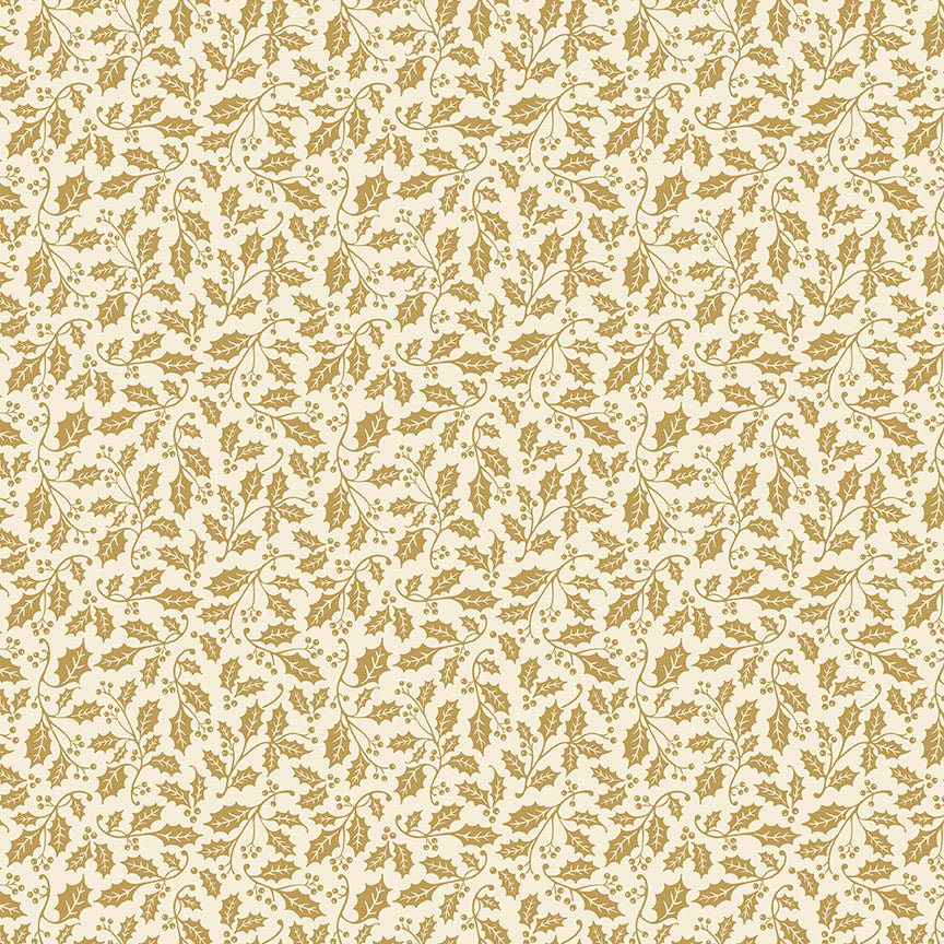 Poinsettias at Christmas Quilt Fabric Holly Cream Foil CF17636-CREAM - Jammin Threads