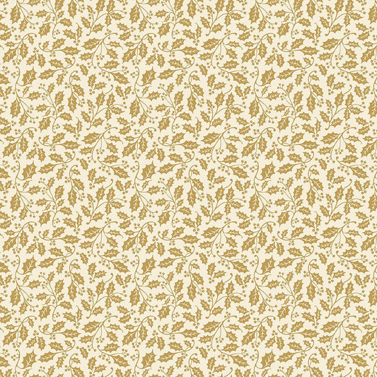Poinsettias at Christmas Quilt Fabric Holly Cream Foil CF17636-CREAM - Jammin Threads