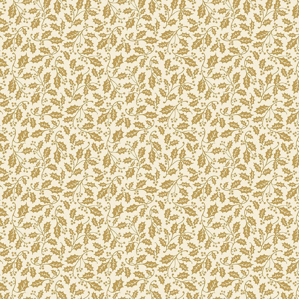 Poinsettias at Christmas Quilt Fabric Holly Cream Foil CF17636-CREAM - Jammin Threads
