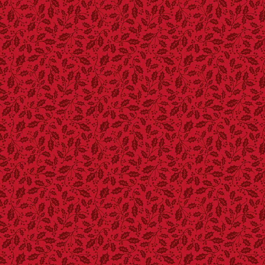 Poinsettias at Christmas Quilt Fabric Holly Red C17636-RED - Jammin Threads