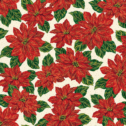 Poinsettias at Christmas Quilt Fabric Main Cream Foil CF17630-CREAM - Jammin Threads