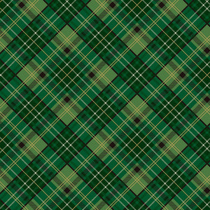 Poinsettias at Christmas Quilt Fabric Plaid Green Foil CF17633-GREEN - Jammin Threads
