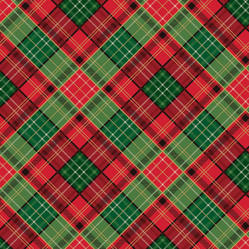 Poinsettias at Christmas Quilt Fabric Plaid Multi Foil CF17633-MULTI - Jammin Threads