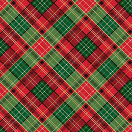 Poinsettias at Christmas Quilt Fabric Plaid Multi Foil CF17633-MULTI - Jammin Threads