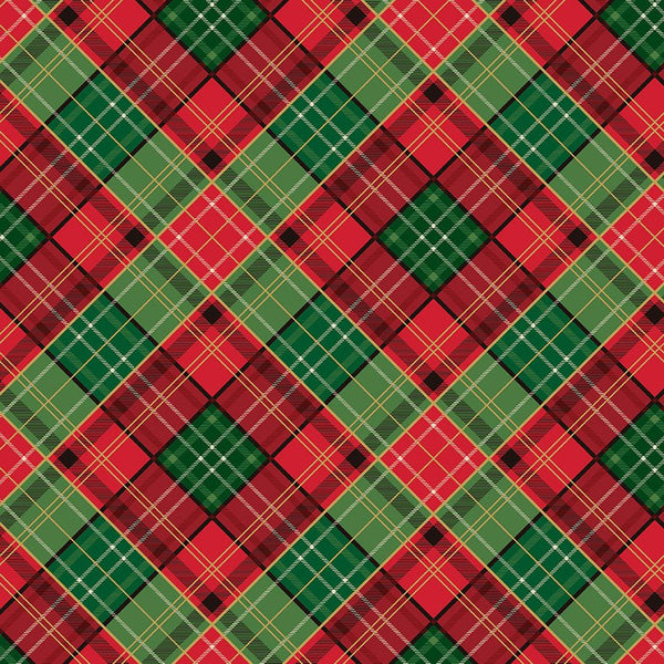 Poinsettias at Christmas Quilt Fabric Plaid Multi Foil CF17633-MULTI - Jammin Threads