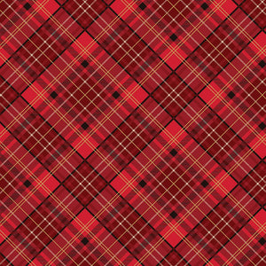 Poinsettias at Christmas Quilt Fabric Plaid Red Foil CF17633-RED - Jammin Threads