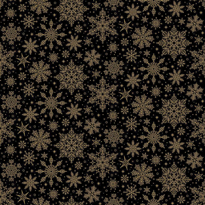Poinsettias at Christmas Quilt Fabric Snowflakes Black Foil CF17635-BLACK - Jammin Threads