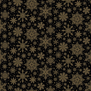 Poinsettias at Christmas Quilt Fabric Snowflakes Black Foil CF17635-BLACK - Jammin Threads