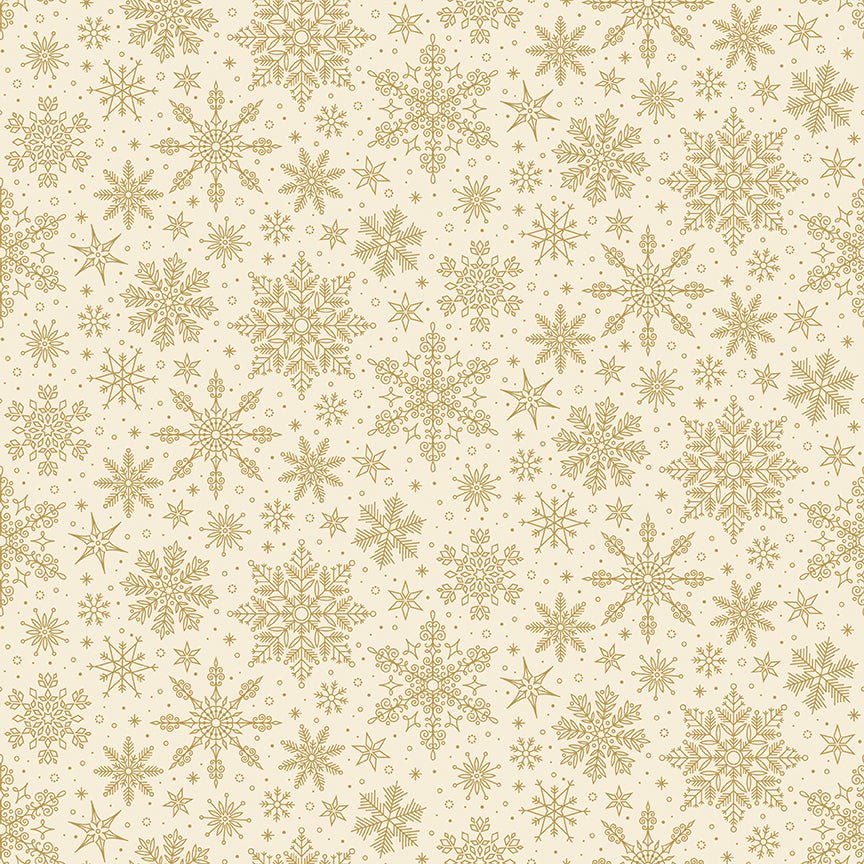 Poinsettias at Christmas Quilt Fabric Snowflakes Cream Foil CF17635-CREAM - Jammin Threads