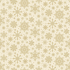 Poinsettias at Christmas Quilt Fabric Snowflakes Cream Foil CF17635-CREAM - Jammin Threads