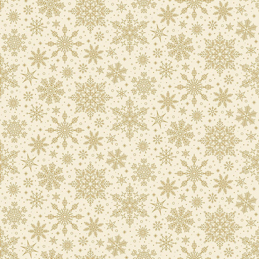 Poinsettias at Christmas Quilt Fabric Snowflakes Cream Foil CF17635-CREAM - Jammin Threads